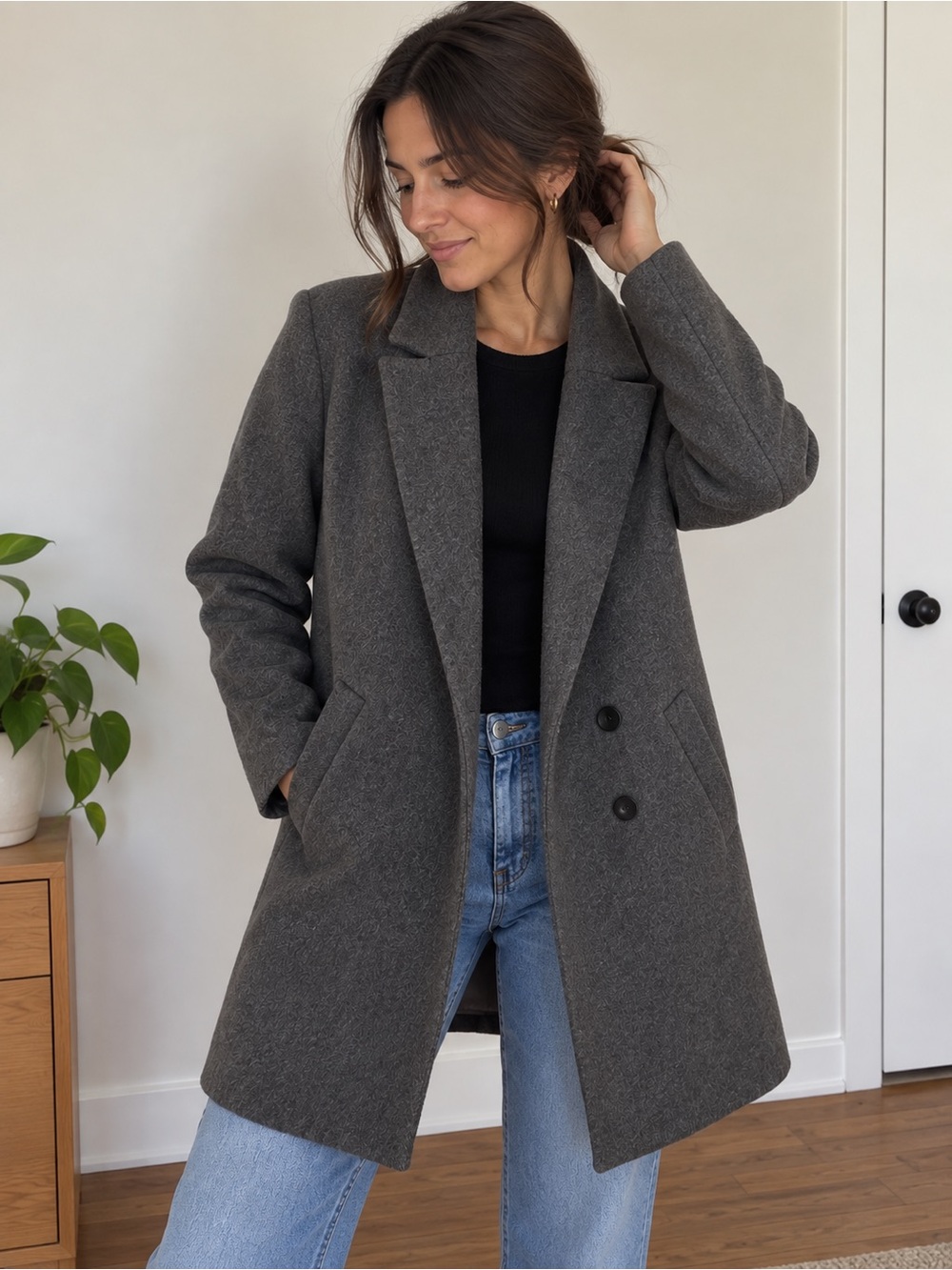 Zara Gray Wool-Blend Overcoat